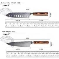 Couteau de chef Santoku à lame en acier inoxydable 5Cr15 de 7 pouces avec motif Damas et manche en bois coloré pour diverses tâches de découpe