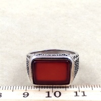 Bague en argent sterling 925 plaqué rhodium vintage avec pierre précieuse en agate rouge pour homme - Cadeau de mariage, de fiançailles, d'anniversaire, de fête, bijoux CMA