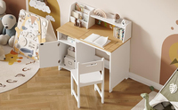 Ensemble bureau et chaise d'étude bicolore pour enfants, plateau inclinable, tableau en liège, armoire de rangement, poste de travail pour chambre d'enfant