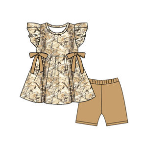 GSSO3471 CUSTOM Conjunto sin mangas para niña pequeña con estampado de flores rojas y azules y lazos rojos, venta al por mayor - Product Image 3