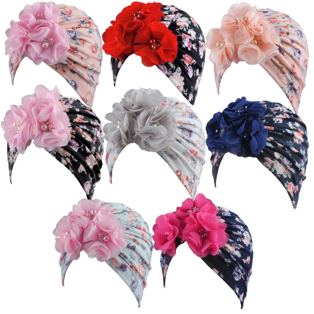 Diadema para bebés y niñas pequeñas, gorro turbante, gorro anudado con perlas, gorros infantiles, accesorios para el cabello