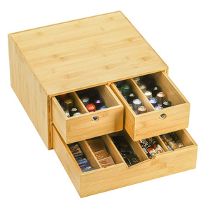 Bamboo Storage <b>Box</b> With Partitions Multi Layer Drawer Style Office Organizer For Coffee <b>Tea</b> Stationery - Product Image 1
