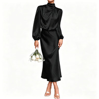 Robe de soirée longue élégante de luxe en satin à col montant personnalisé pour femme, haute couture, qualité supérieure, style glamour