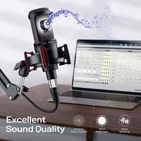BAIFEILI Kit d'équipement de podcast professionnel portable et léger avec support de microphone en métal, suspension antichoc et carte son