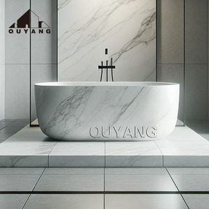 QUYANG edificio moderno Design bagno decorativo in pietra naturale vasca da bagno indipendente in marmo conchiglia vasca da bagno - Product Image 2