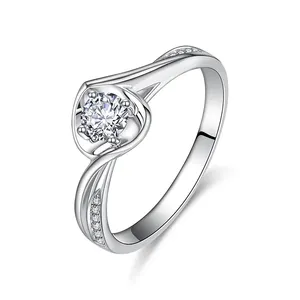 VFOOK 18K beyaz altın nişan yüzüğü kadınlar için 0.1 karat gerçek elmas yüzük düğün yıldönümü söz
