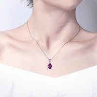 Collier délicat pour femme en argent sterling 925 avec pendentif goutte d'eau en améthyste naturelle taille poire, style élégant pour banquets et usage quotidien