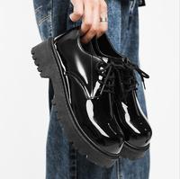 Sepatu Pria Kulit Kasual Serbaguna, Sol Tebal, Model Big Toe, Warna Hitam, Penambah Tinggi