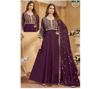Traje Anarkali Bordado Color Vino Tinto para Mujer con Dupatta, Ropa Étnica India para Fiestas y Bodas - Product Image 1