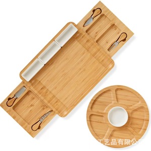 Bamboo Cutting Board Cheese Platter With Pull Out Tray For Party Snacks Serving <b>Set</b> - Product Image 5