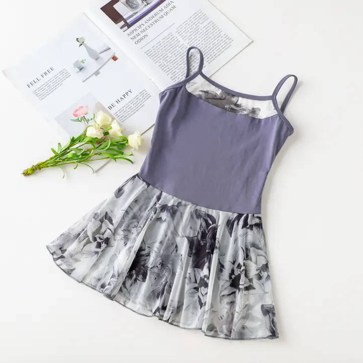 2023 hot styles flowers pattern kids looking mesh dance ballet dress for girls