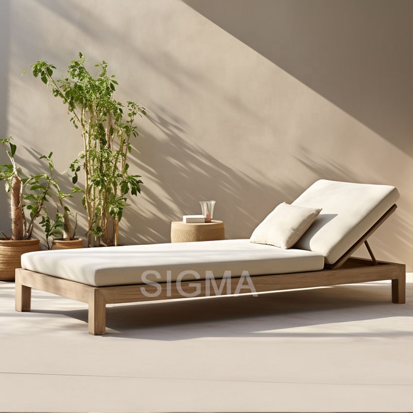 Outdoor furniture modern patio garden lounge sunbed teak wood patio chaise