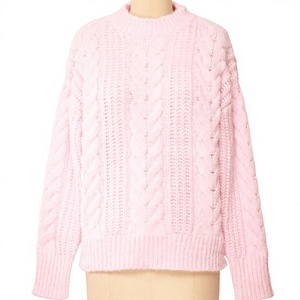 2026 New Arrival Women's Retro Cable Knit <b>Cardigan</b> Solid Color O-Neck Long Sleeve <b>Wool</b>/Acrylic Breathable for Casual Winter Wear - Product Image 1