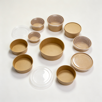Vente en gros de pots alimentaires en papier kraft blanc avec logo personnalisé, gobelets à soupe jetables, bols à salade avec couvercle, revêtement simple ou double en PE