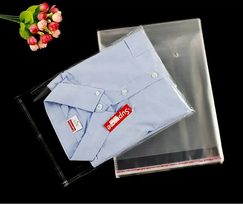 Aufkleber Druck verschluss Verpackungs tasche Kleidung Transparent Klar Selbst klebend Opp Kunststoff PVC Sicherheit Vakuum beutel Pakete für Kleidung