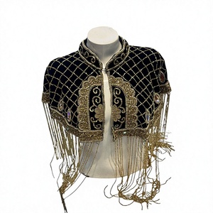 Cape noire perlée faite à la main avec franges pour femme, idéale pour la scène et la danse, qualité export, vente en gros - Product Image 1
