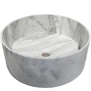 Wastafel kamar mandi marmer putih bulat Overmount