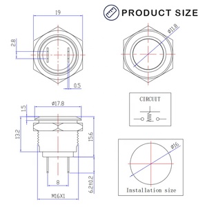 16mm High Round <strong>Cap</strong> Waterproof Momentary Stainless Steel Metal <strong>Push</strong> <strong>Button</strong> <strong>Switch</strong> High Flush Screw Terminals 3A 125V/250V - Product Image 2
