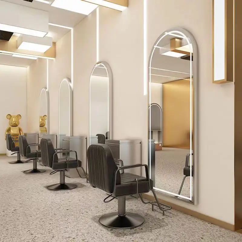 Barber shop mirror desk hairdresser special LED with light wall mounted simple European style haircutting mirror