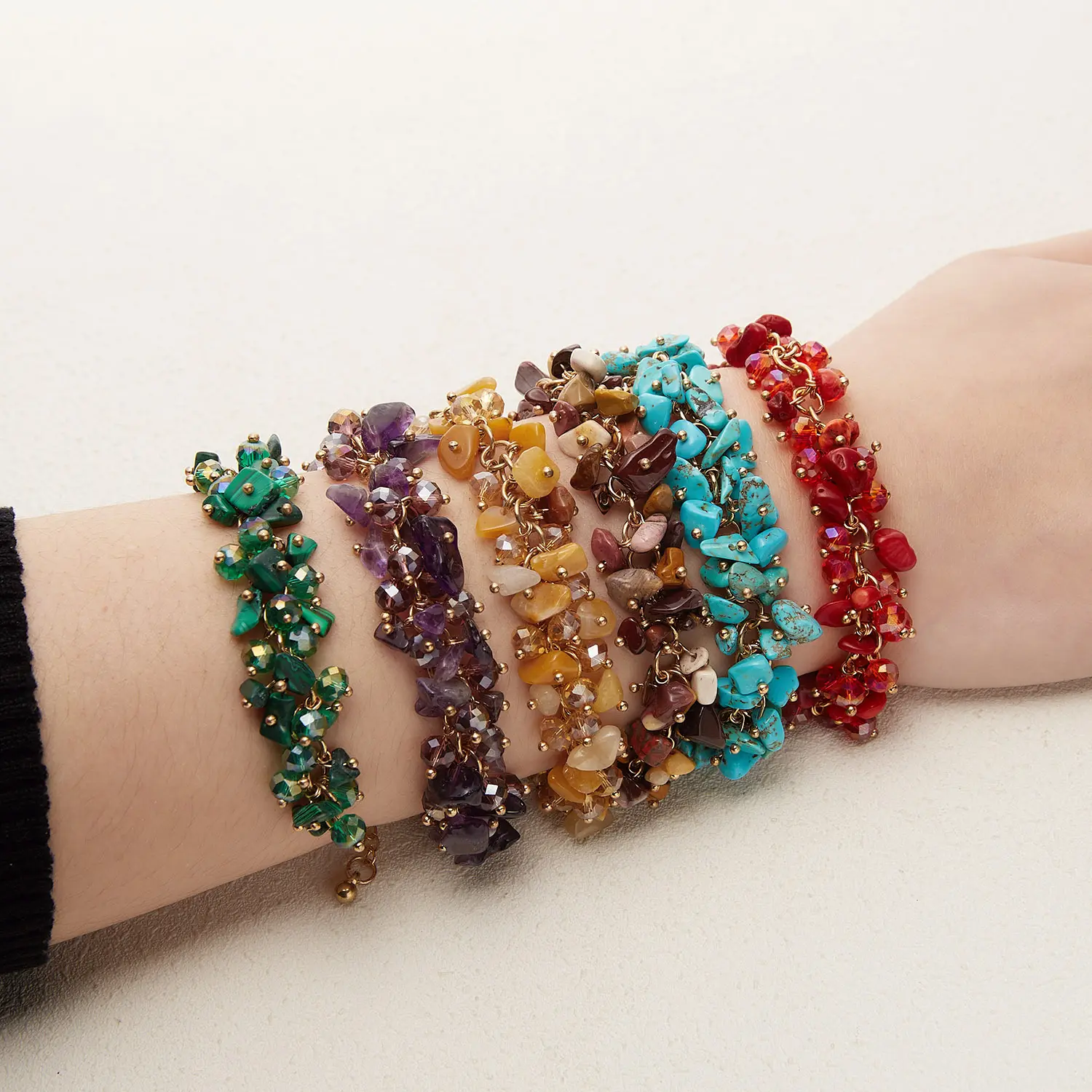 Charm Armbänder & Armreifen mit Natur kristall Kies Armband für Damen Modeschmuck Lila Armband