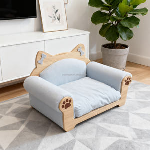 Moderno clásico esponja azul impermeable resistente a la intemperie madera mascota sofá cama Base para perros con cubierta extraíble - Product Image 1