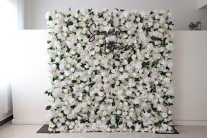 Fondo de Pared de Flores Artificiales Blancas Clásicas de 8 pies x 8 pies, Mezcla de Poliéster Hecha a Mano, Reutilizable, Decoración para Bodas - Product Image 5