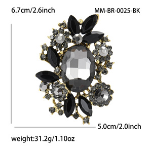 Broche Floral Oval de Cristal com Pedras Marquise e Strass para Lapelas e Lenços Femininos, 67x50mm, 12 Cores - Product Image 4