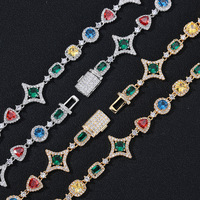 Chaîne de pull unisexe plaquée or, style européen et américain, étoile à quatre branches, micro-incrustée de zircon coloré, en laiton