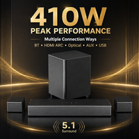 Barre de son TV 5.1 canaux 410W avec caisson de basses sans fil, enceintes arrière filaires, audio DSP, EARC, optique et télécommande