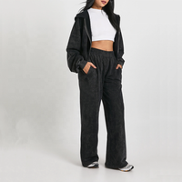 Ensemble 2 pièces sweat à capuche zippé et jogging personnalisé avec logo – Survêtement décontracté vintage style streetwear pour femme, noir délavé à l'acide