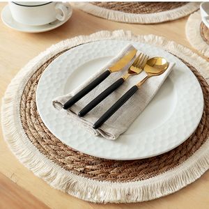 Napperon de table de salle à manger en <span class=keywords><strong>paille</strong></span> décorative tapis de table écologique avec pompon - Product Image 4