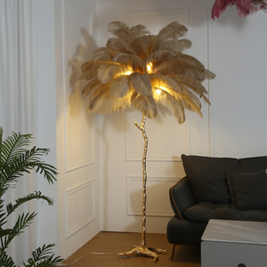 Luxury Modern Nordic RGB LED Standing Arc Tree <strong>Floor</strong> <strong>Lamp</strong> <strong>with</strong> Ostrich Feather <strong>Shade</strong> for Home Living Room Corner Lighting - Product Image 2