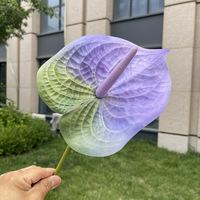 Bunga Anthurium Buatan Besar Berkualitas Tinggi, Tangkai Anthurium Lily Palsu Warna Burgundy untuk Dekorasi Rangkaian Bunga Pernikahan dan Rumah