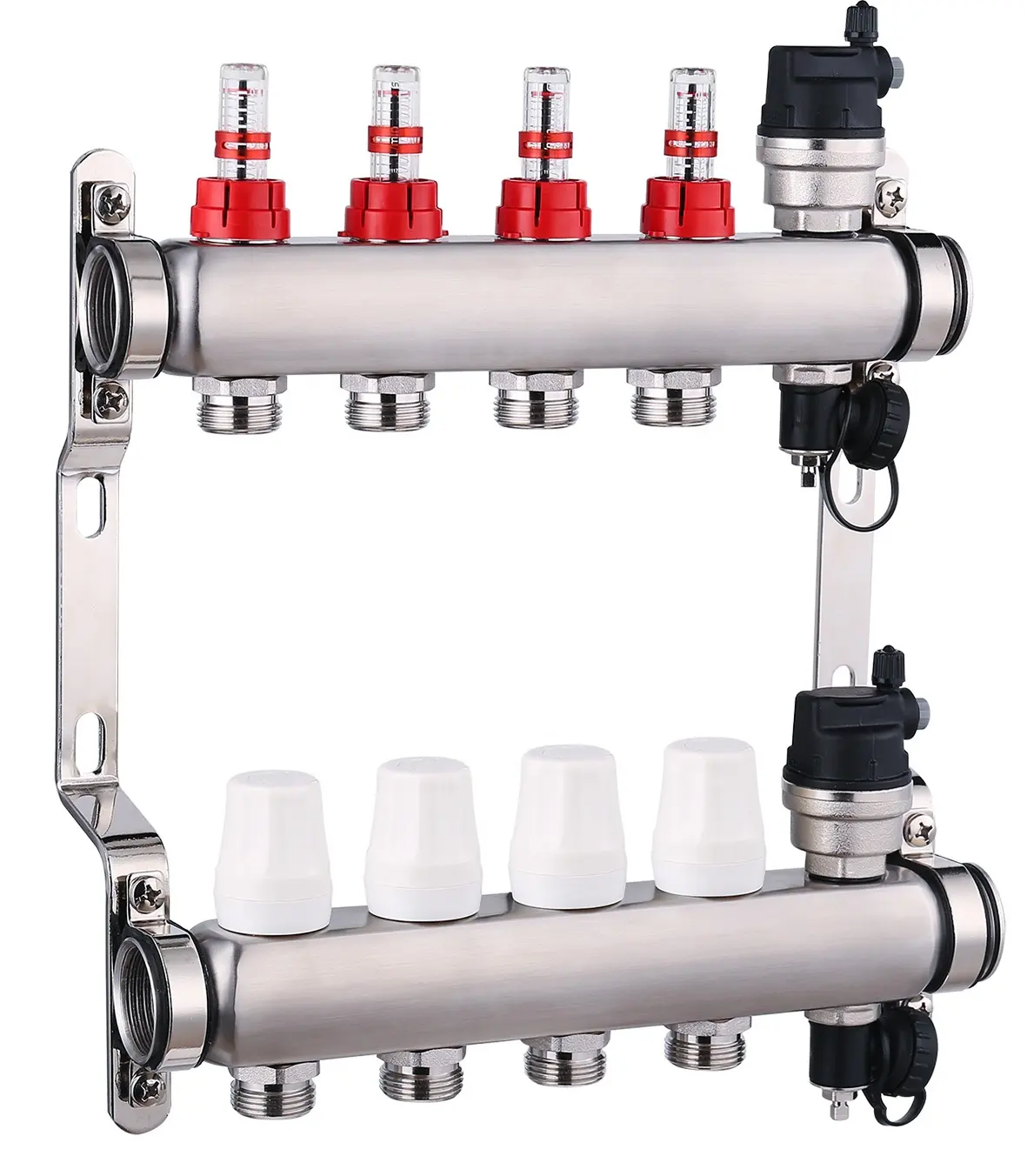 SS manifold Floor heating stainless steel manifolds 1" with flowmeter and gauge and drain valve