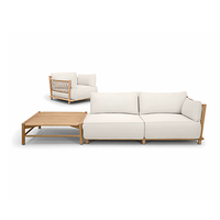 Ensemble de canapés de jardin modulaires en teck massif, table basse imperméable, meubles modernes durables et écologiques pour appartements