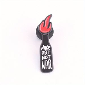 Molotov <span class=keywords><strong>Muse</strong></span> Épingle en émail Silhouette de bouteille noire avec flamme rouge déchaînée 'MAKE ART NOT WAR' Mantra Bijoux d'activiste de mariage - Product Image 5