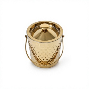 Classic Stainless Steel Durable Double Walled Vacuum Insulated Gold <b>Ice</b> Bucket Decorative Hammered Metal Pattern 1.5L Capacity - Product Image 1