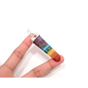 จี้ทรงดินสอแบน7-Chakra ขัดมันอัญมณีรักษาพลังงานสำหรับการแสดงความรักความสมดุลทางอารมณ์ - Product Image 2