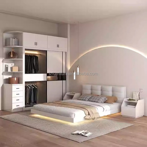 Juego Completo de Muebles para Dormitorio de Apartamento Tipo Estudio a Precio Accesible, con Cama Flotante de Madera, Mesitas de Noche, Armario y Tocador - Product Image 2