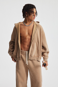 Hoodie en molleton coupe boxy courte 370 g/m² personnalisé, avec fermeture éclair de haute qualité, effet délavé vintage, impression DTG et broderie, style streetwear - Product Image 3