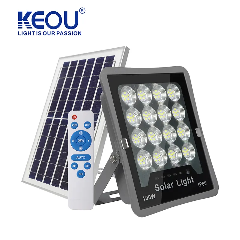 Keou luz solar para inundação, modo de trabalho inteligente ip66 à prova d' água, 100w, 200w e 300w, com display digital