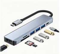 Adaptor Hub Type-C 7-in-1 Grosir dengan HDTV, USB 3.0, USB 2.0, Port SD/TF, Pengisian Daya PD untuk MacBook, Ponsel, dan Pembaca Kartu