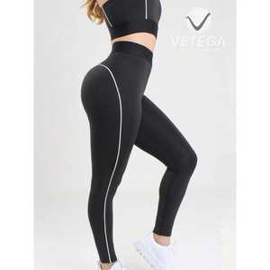 Vetega Two-Tone <b>Striped</b> Yoga Set 2 Piece Padded Bra & High-Waisted <b>Leggings</b> Seamless Anti-Odor Gym Wear for Women - Product Image 5