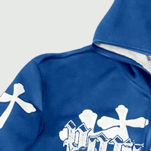 Ensemble de survêtement deux pièces personnalisé pour homme, style streetwear hip-hop vintage, avec lettres croisées imprimées à l'écran - Product Image 5