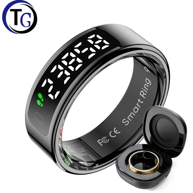 New R11 Smart Ring Display Wireless Charge Gesture Control Sleep Heart Rate Blood Meter Step Pressure Calories Made in China