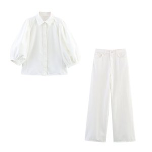 Nuovi <span class=keywords><strong>pantaloni</strong></span> dritti <span class=keywords><strong>a</strong></span> <span class=keywords><strong>vita</strong></span> <span class=keywords><strong>alta</strong></span> da donna Casual da 2025 estate in Denim Casual con maniche <span class=keywords><strong>a</strong></span> bolle e risvolto Cross-Border - Product Image 3