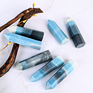 คริสตัลหกเหลี่ยมสีน้ำเงินธรรมชาติขัดเงาสำหรับตกแต่งและบำบัดรักษา ขายส่ง - Product Image 2