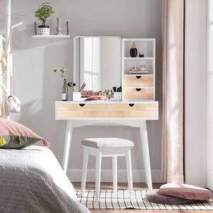 Coiffeuse avec miroir et lampes Coiffeuse avec grands tiroirs Modes d'éclairage Luminosité réglable pour la chambre à coucher - Product Image 1