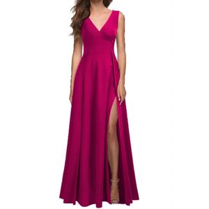 Robe longue fendue sans manches col en V de luxe XL pour femmes soirée formelle cocktail et danse mariage et bal en blanc - Product Image 1