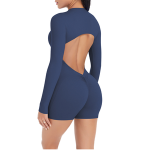 Señoras deportes Fitness correr Yoga mono de una pieza hermosa espalda ahuecada Melocotón-nalgas media cremallera mono deportivo - Product Image 2